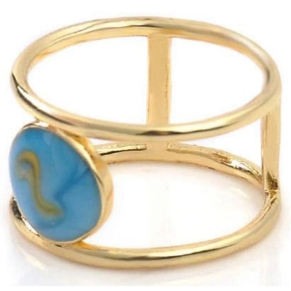 Large Turquoise Gold Filled Band, Bar‎ Ring, Size 8